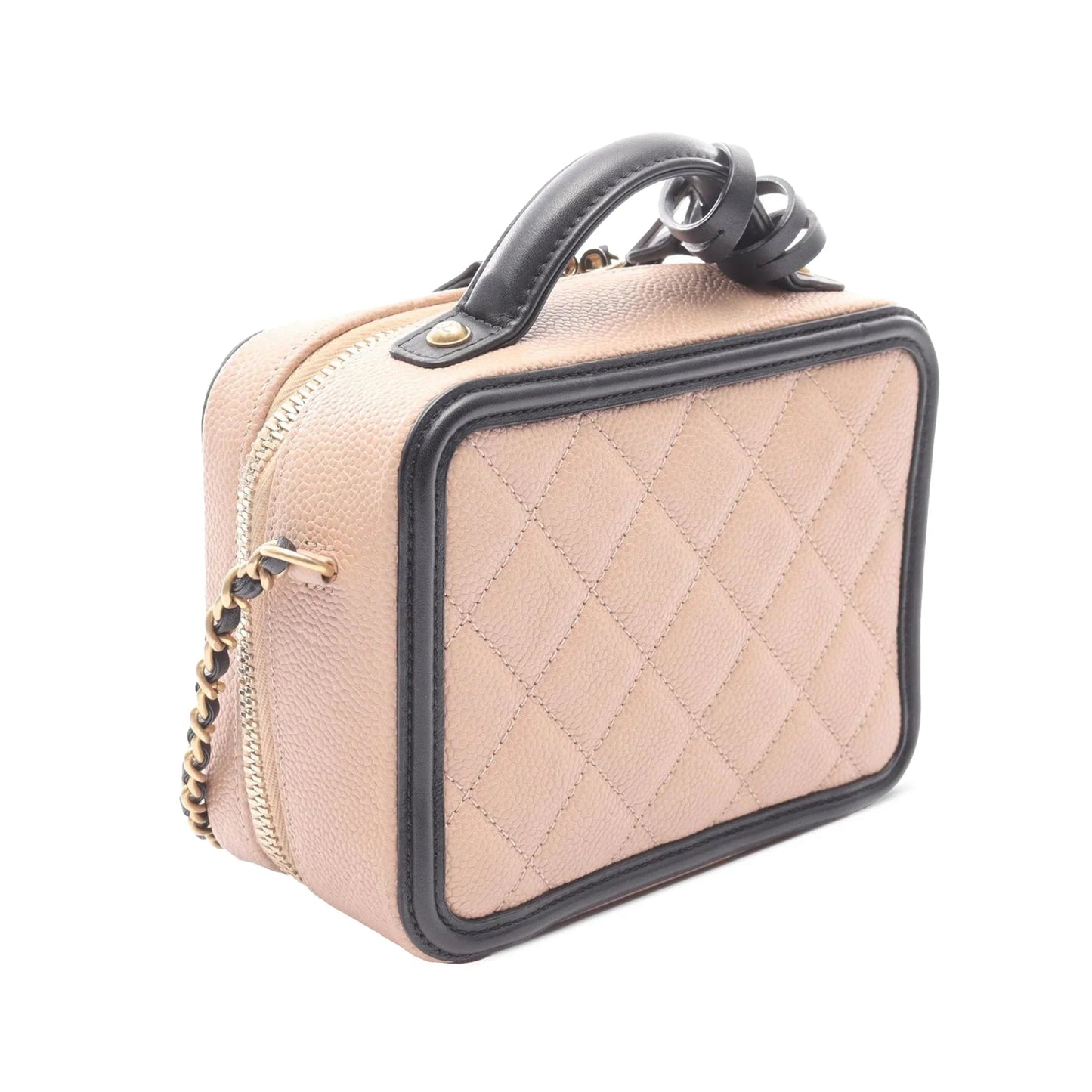 Brown Chanel Small Caviar CC Filigree Vanity Case Satchel
