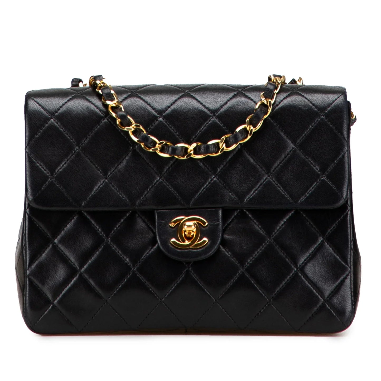 Black Chanel Small Square Quilted Lambskin Flap Crossbody Bag