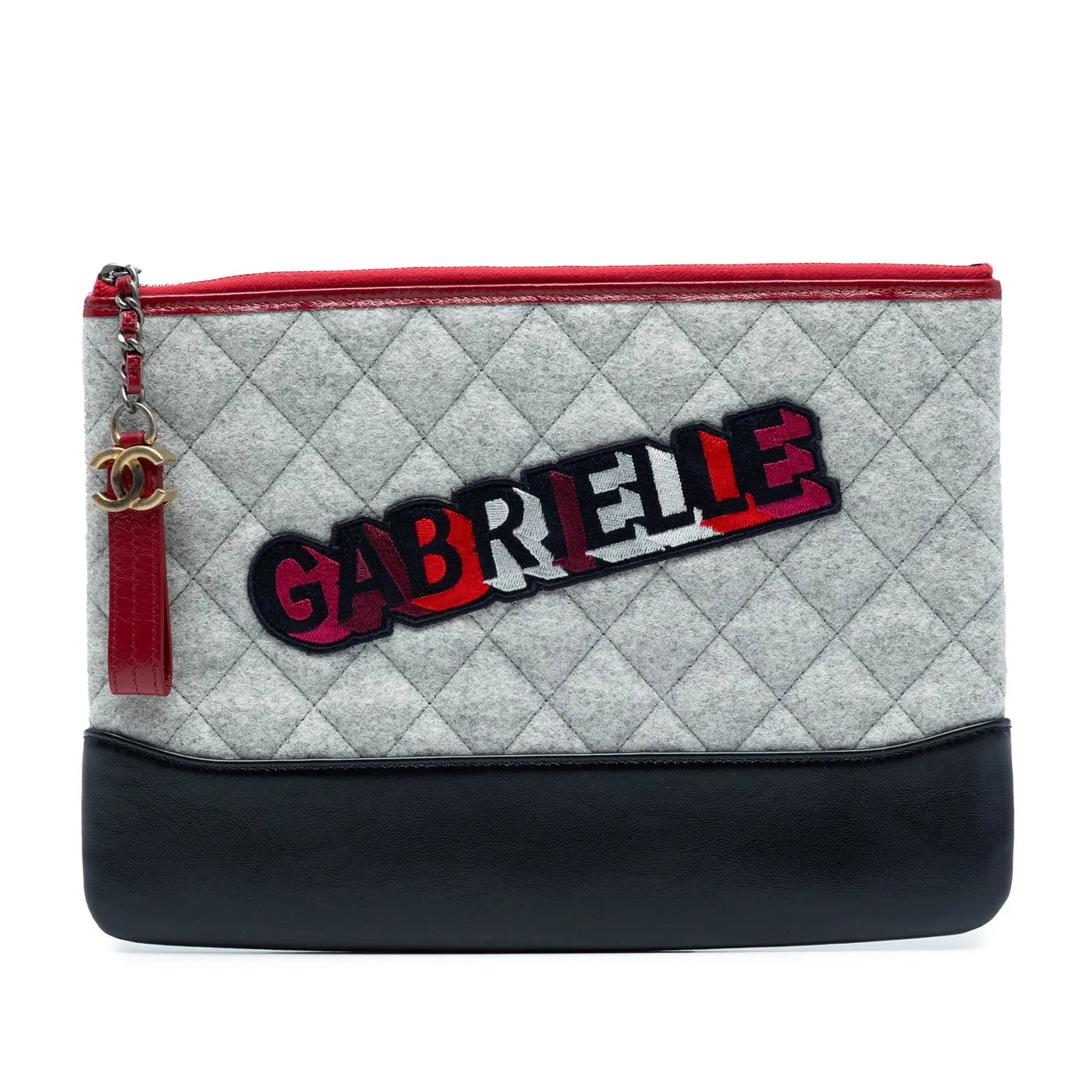 Gray Chanel Medium Quilted Wool and Calfskin Gabrielle O Case Clutch