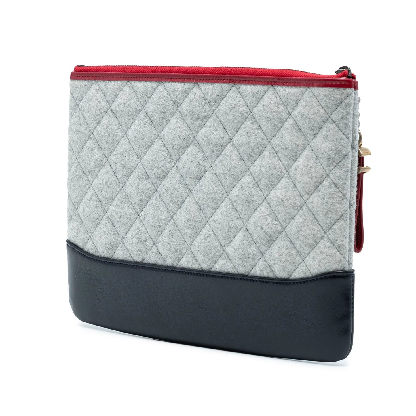 Gray Chanel Medium Quilted Wool and Calfskin Gabrielle O Case Clutch