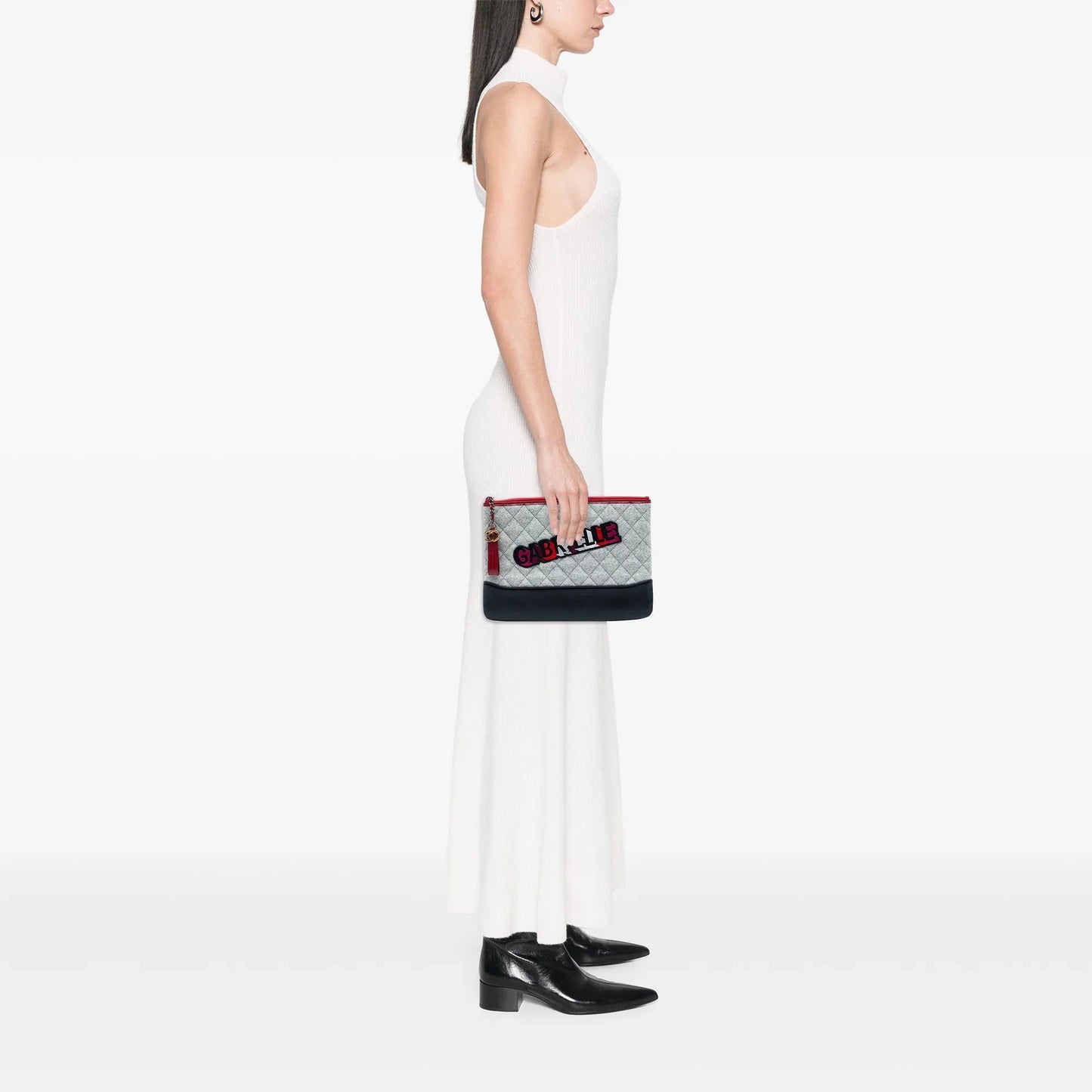 Gray Chanel Medium Quilted Wool and Calfskin Gabrielle O Case Clutch
