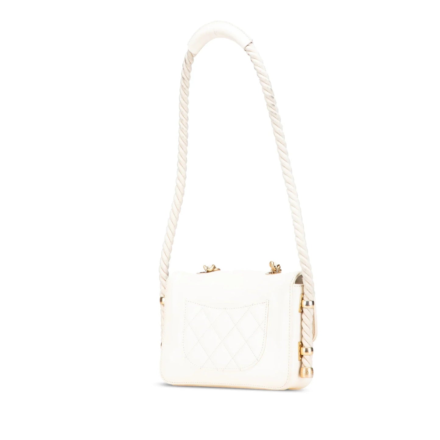 White Chanel Crumpled Calfskin En Vogue Rope Flap Satchel
