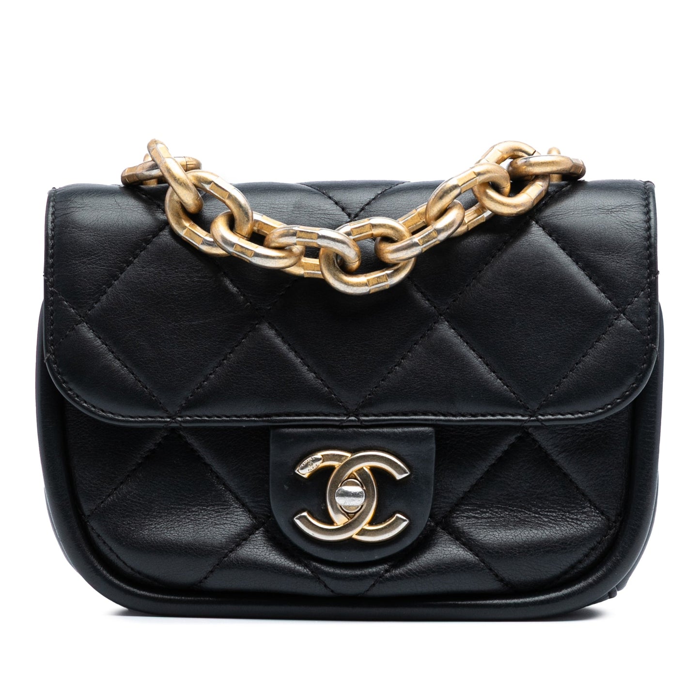 Black Chanel Mini Quilted Lambskin Chain Top Handle Flap Satchel