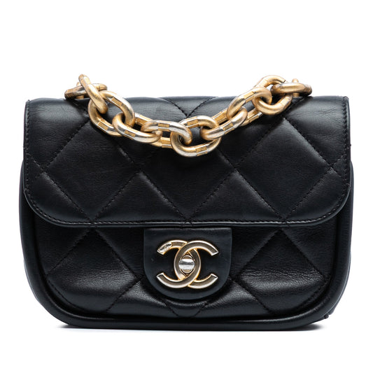 Black Chanel Mini Quilted Lambskin Chain Top Handle Flap Satchel