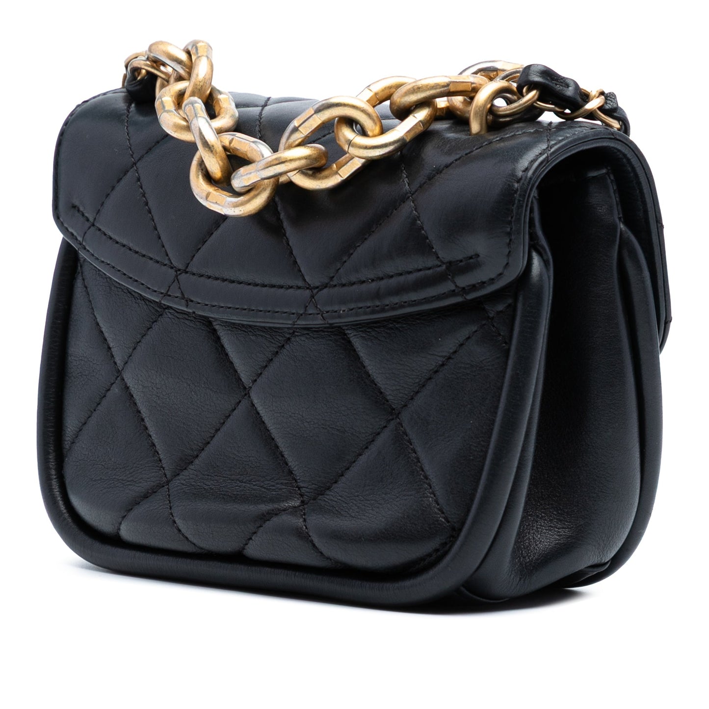 Black Chanel Mini Quilted Lambskin Chain Top Handle Flap Satchel