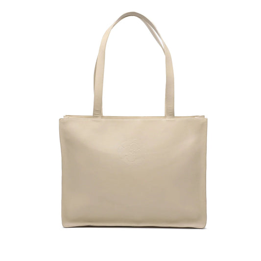 Beige Chanel Lambskin Embossed CC Camellia Tote