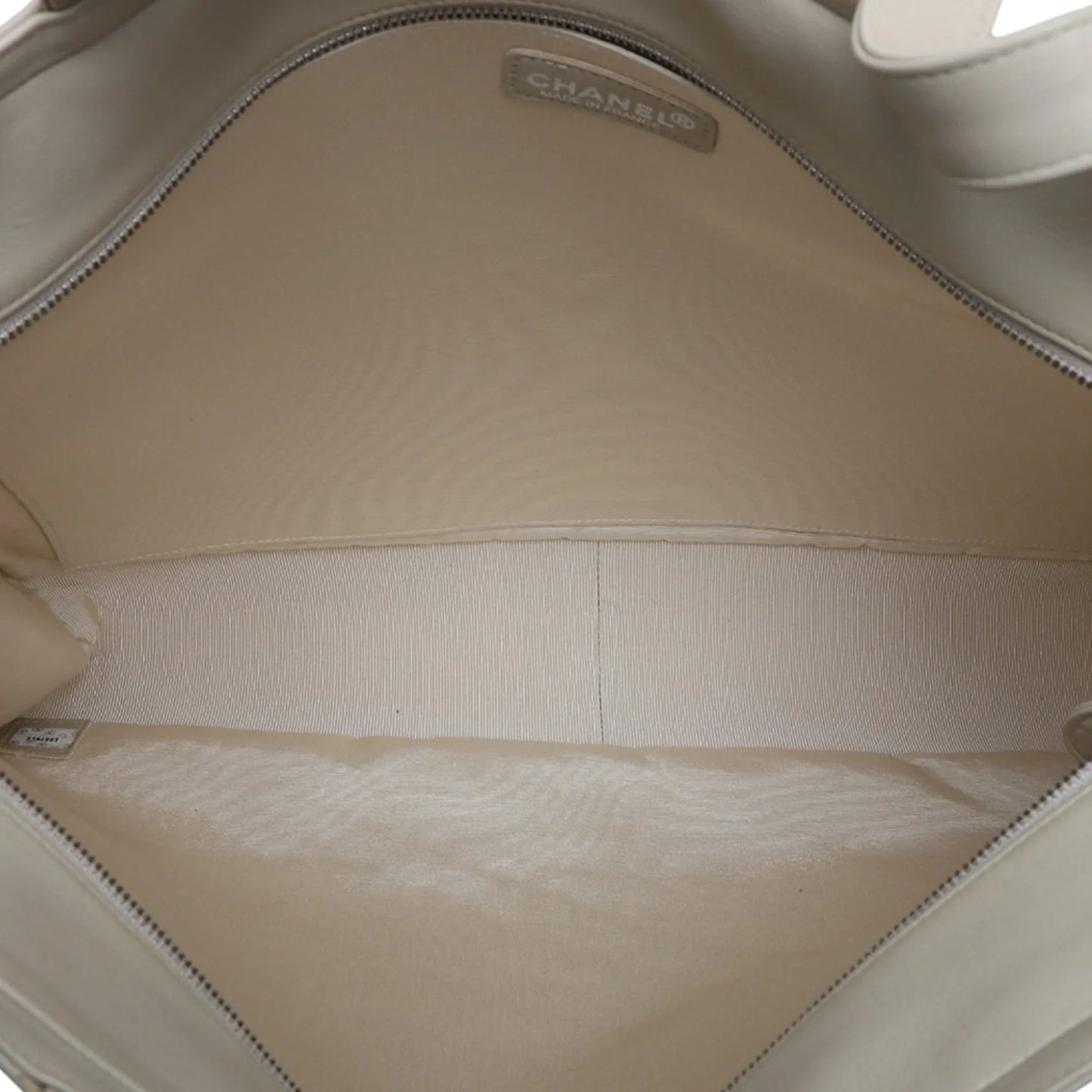 Beige Chanel Lambskin Embossed CC Camellia Tote
