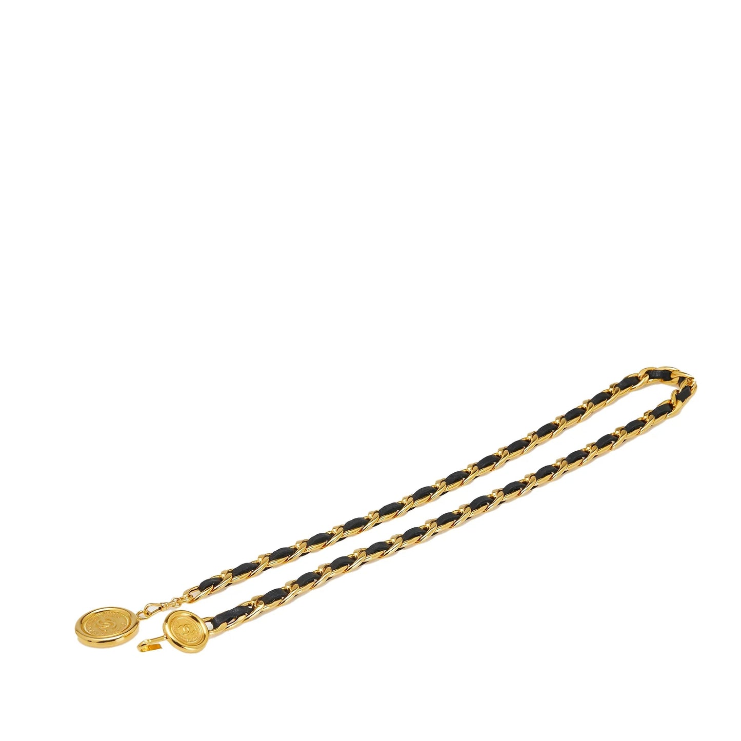 Gold Chanel Gold Plated Medallion Leather Woven Chain Belt