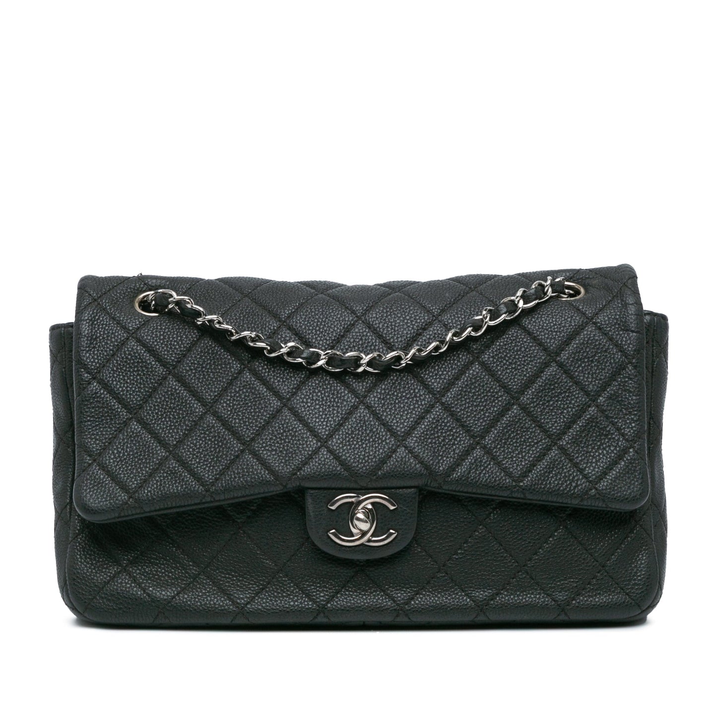 Black Chanel Jumbo Quilted Caviar Double Compartment Chain Flap Shoulder Bag