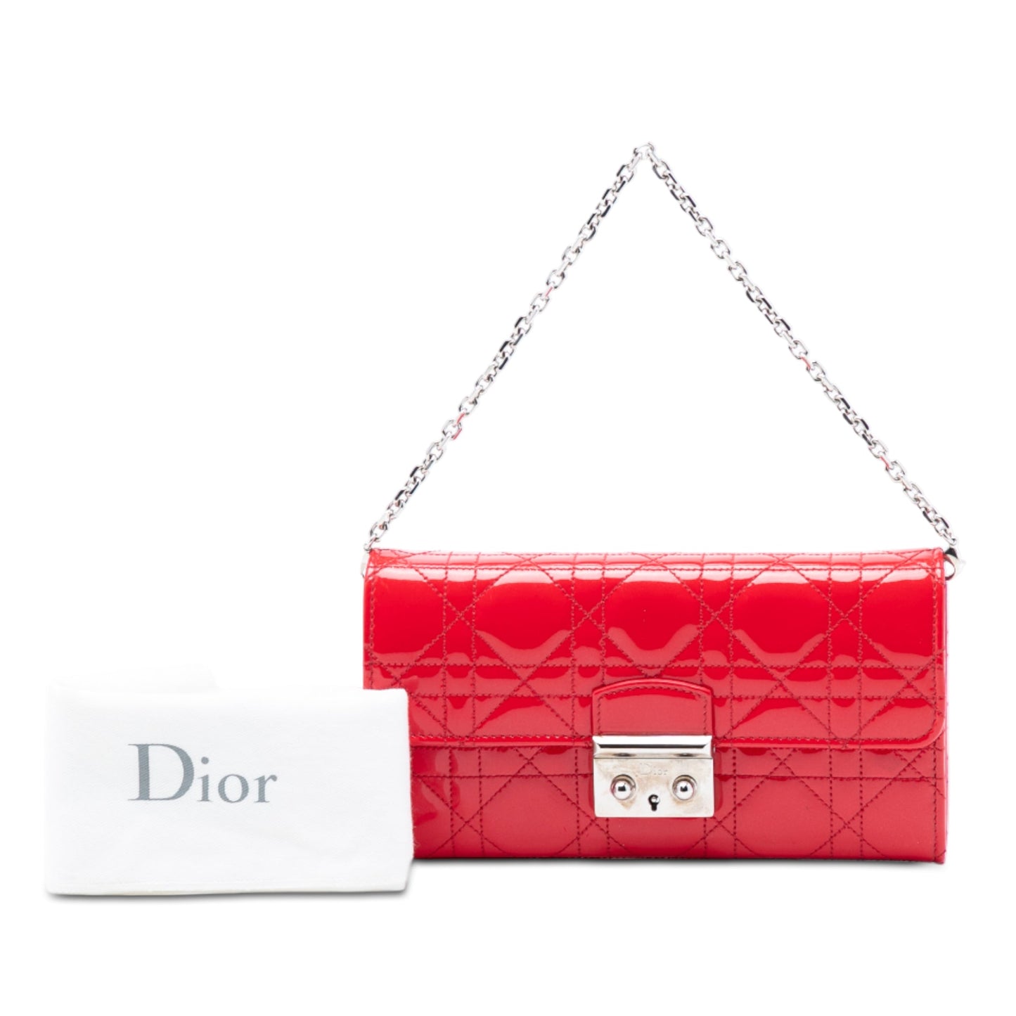 Red Dior Patent Cannage Miss Dior Wallet on Chain Handbag