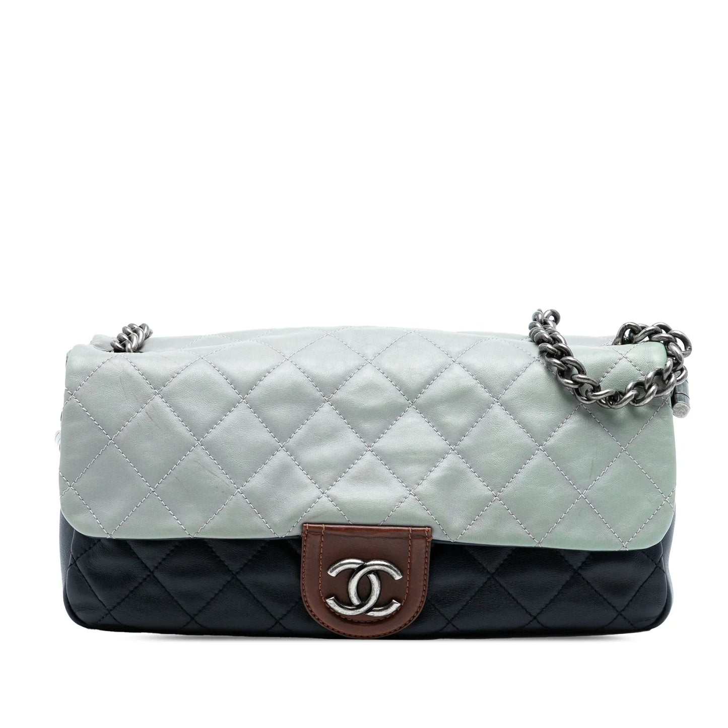 Blue Chanel Large Tricolor Quilted Lambskin Country Chic Flap Shoulder Bag