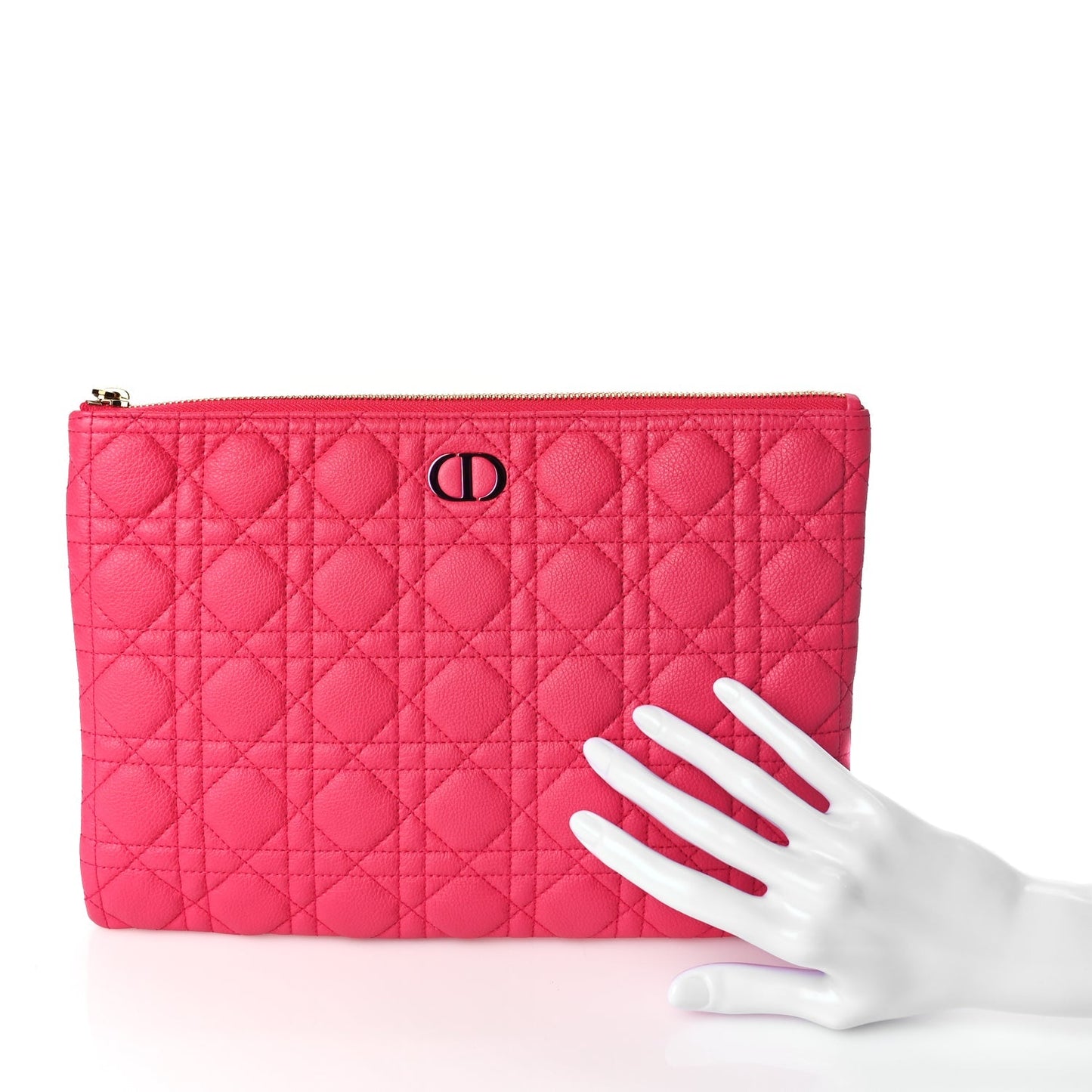 Christian Dior Supple Calfskin Cannage Large Caro Daily Pouch Pink