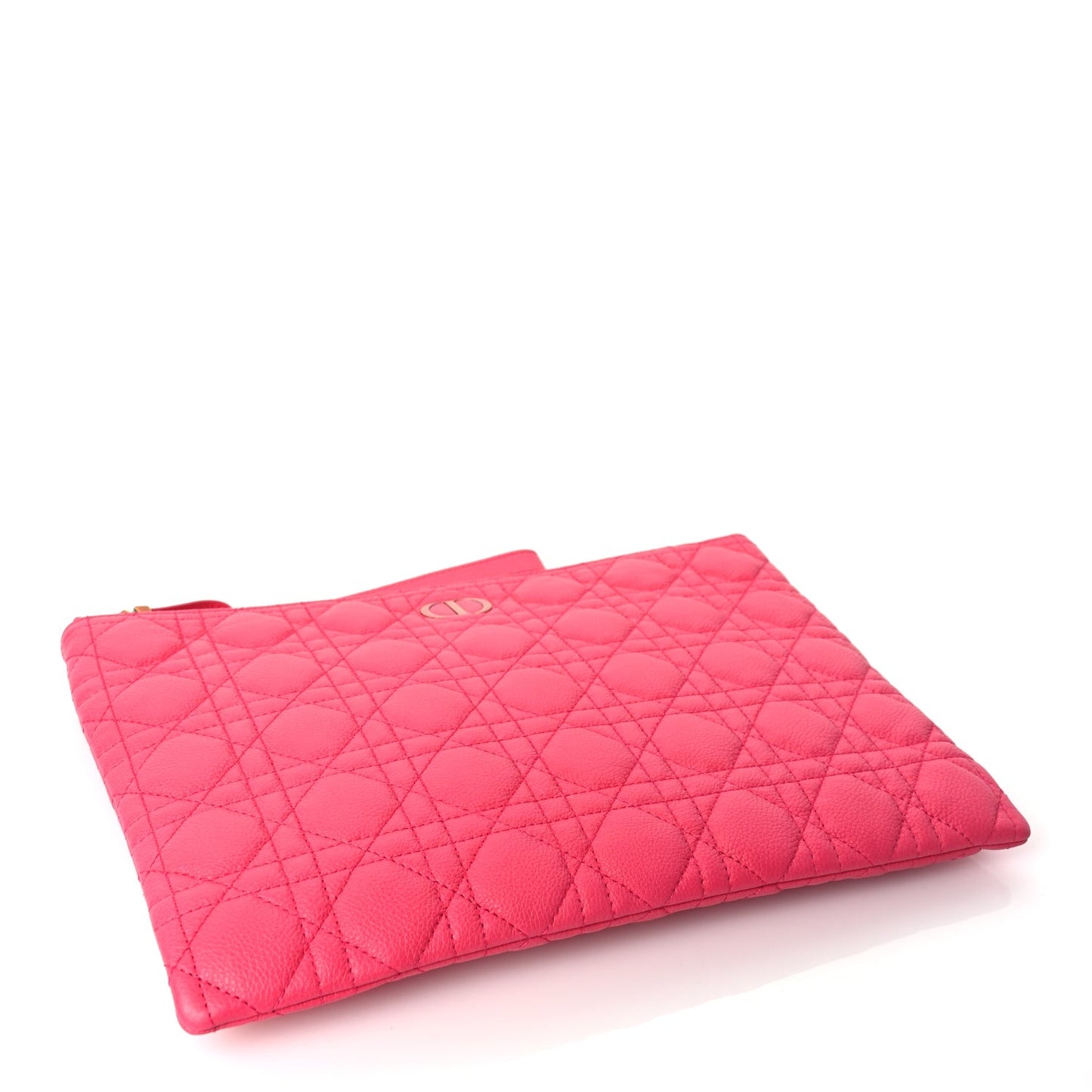 Christian Dior Supple Calfskin Cannage Large Caro Daily Pouch Pink