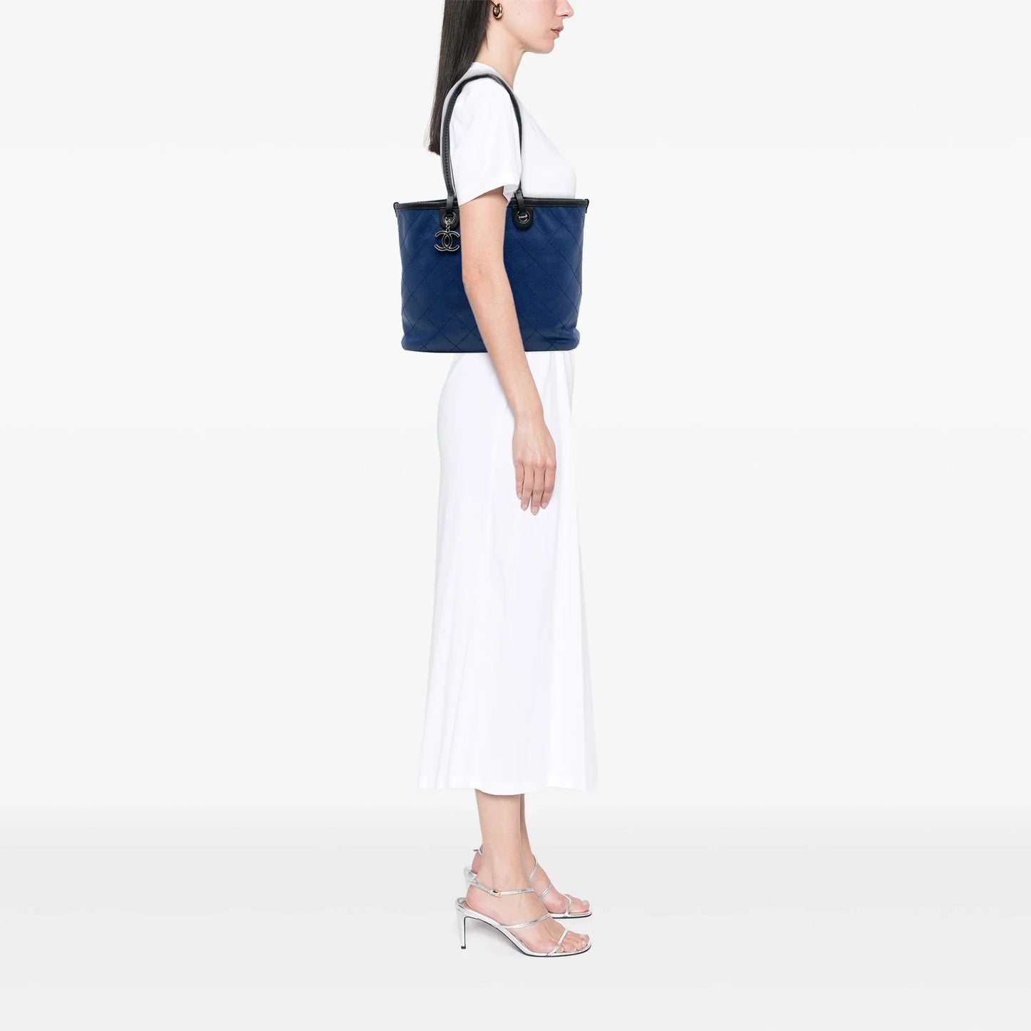 Blue Chanel Quilted Caviar Shopping Fever Tote