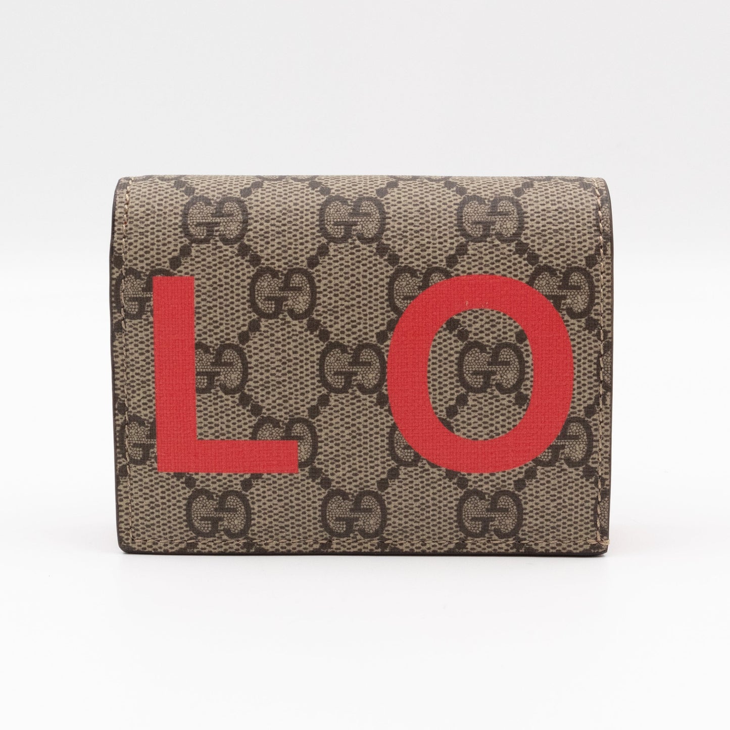 Gucci LOVE Card Case Flap Wallet GG Supreme Canvas Red