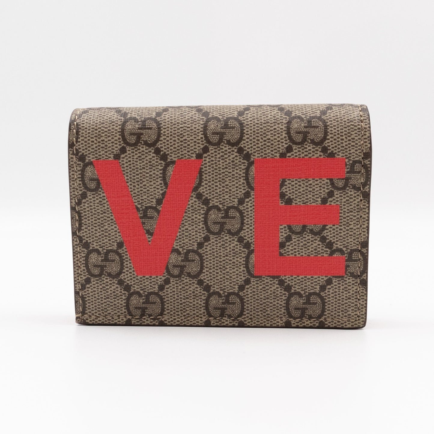 Gucci LOVE Card Case Flap Wallet GG Supreme Canvas Red