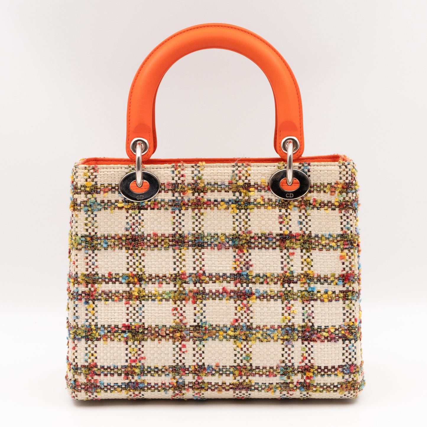 Lady Dior Medium Cream Raffia Tweed Orange Leather