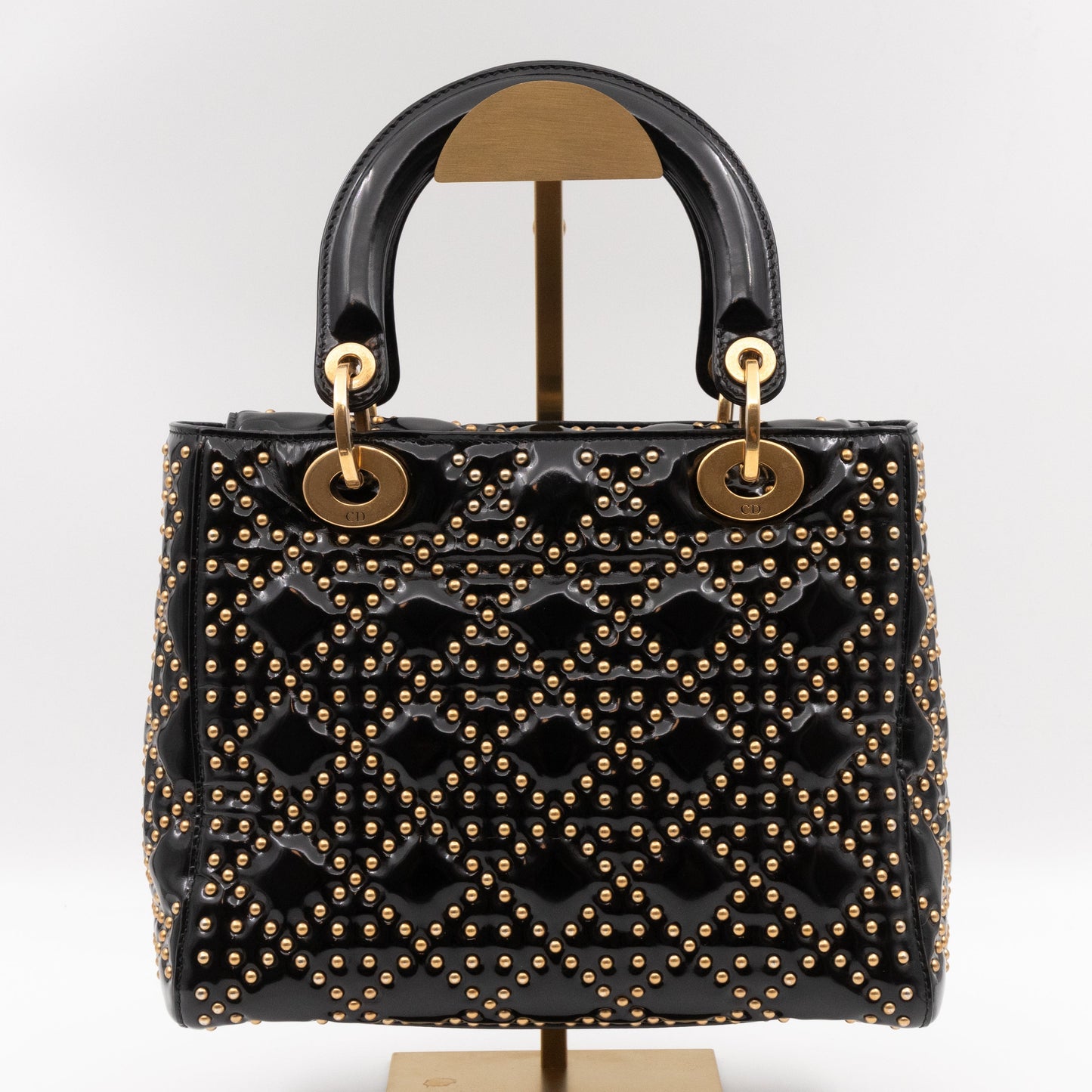 Lady Dior Medium Studded Black Patent Leather