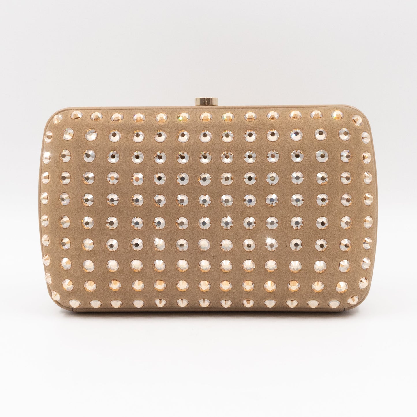 Gucci Broadway Khaki Suede Crystal Embellished Clutch