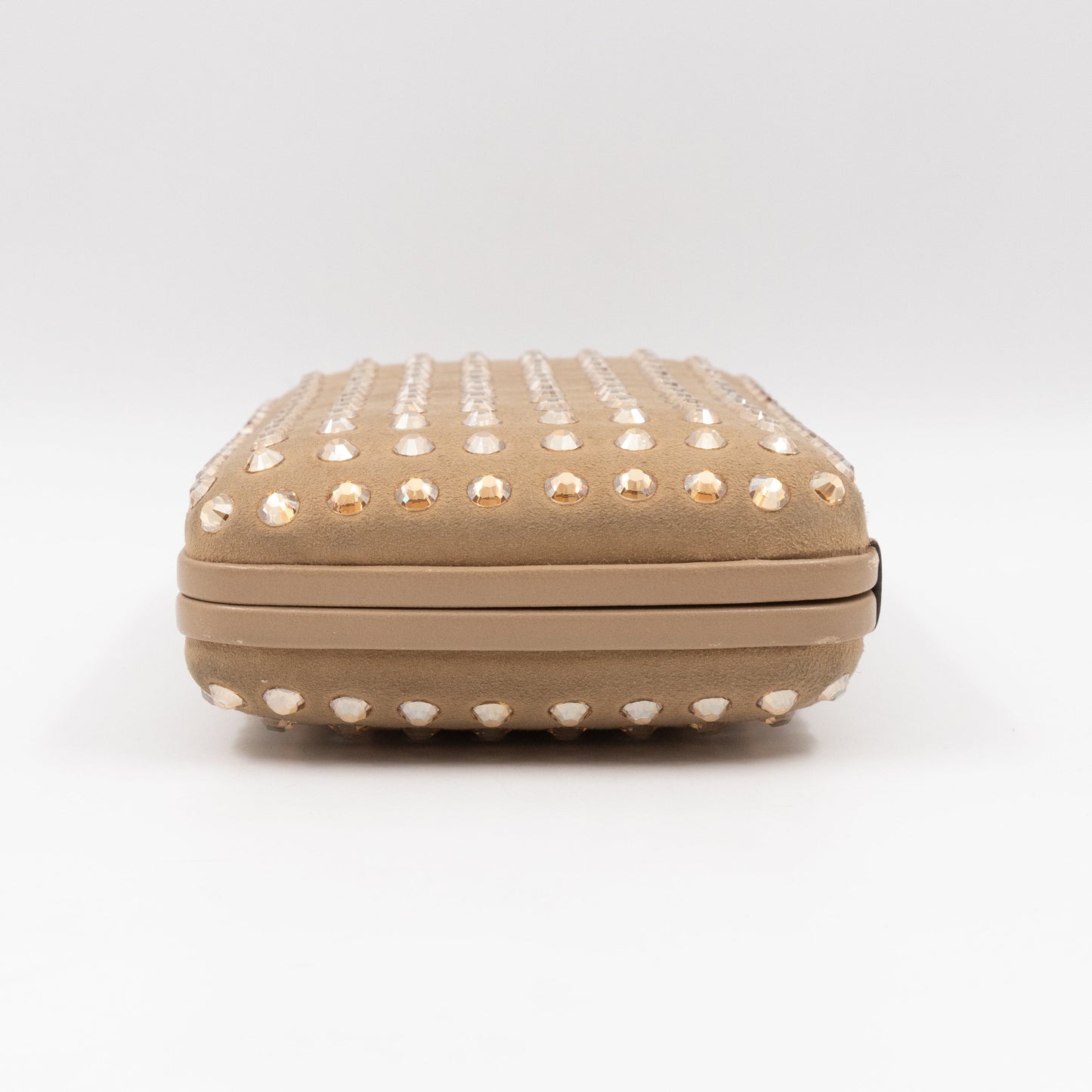 Gucci Broadway Khaki Suede Crystal Embellished Clutch