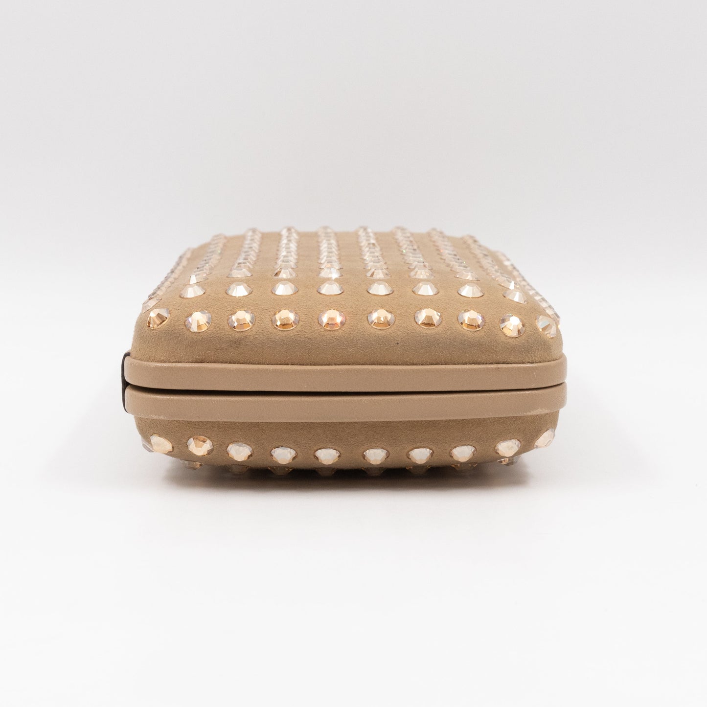 Gucci Broadway Khaki Suede Crystal Embellished Clutch