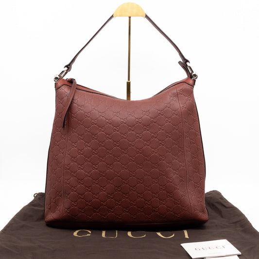 Bamboo D-Ring Hobo Large Burgundy Guccissima Leather