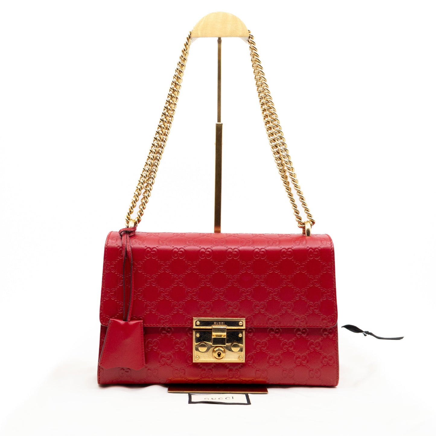 Padlock Flap Bag Medium Hibiscus Red GG Guccissima