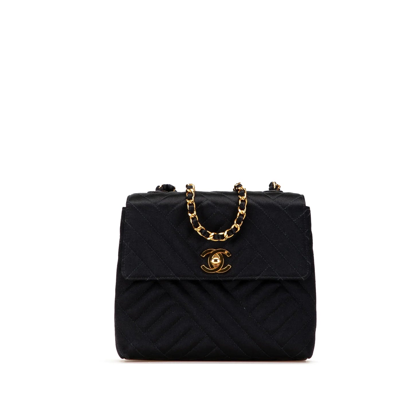 Black Chanel Mini Square Diagonal Quilted Satin Single Flap Crossbody Bag