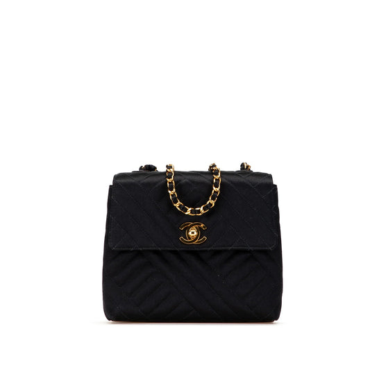 Black Chanel Mini Square Diagonal Quilted Satin Single Flap Crossbody Bag