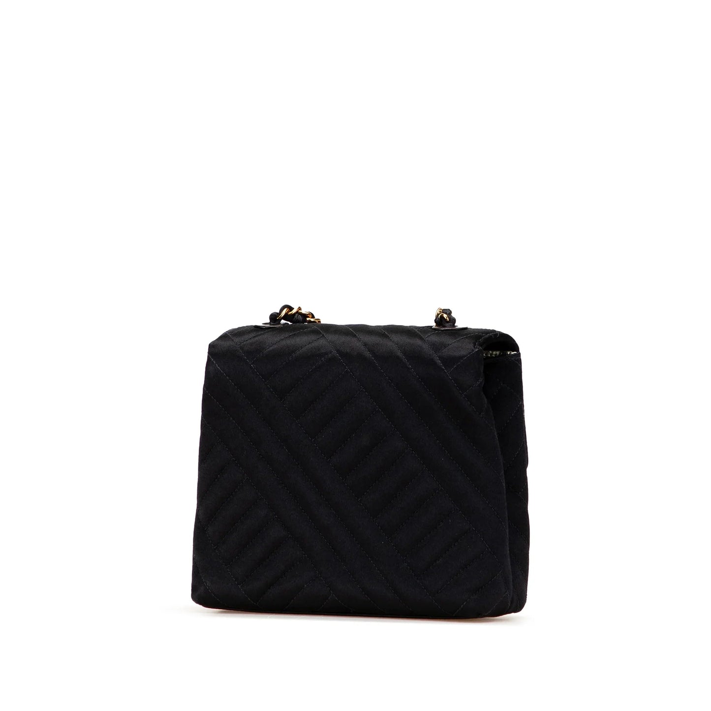 Black Chanel Mini Square Diagonal Quilted Satin Single Flap Crossbody Bag