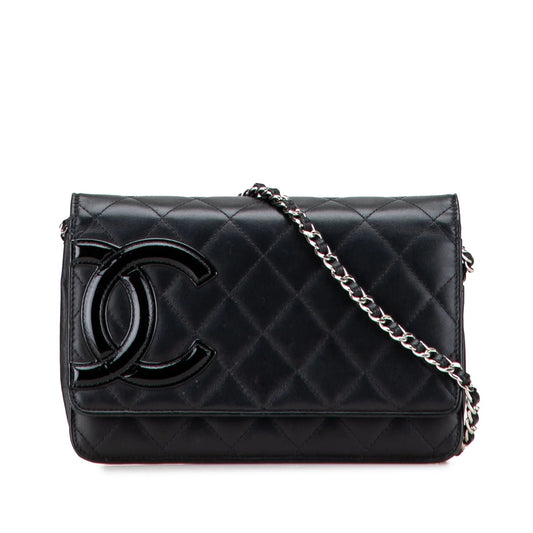 Black Chanel Lambskin Cambon Ligne Wallet On Chain Crossbody Bag
