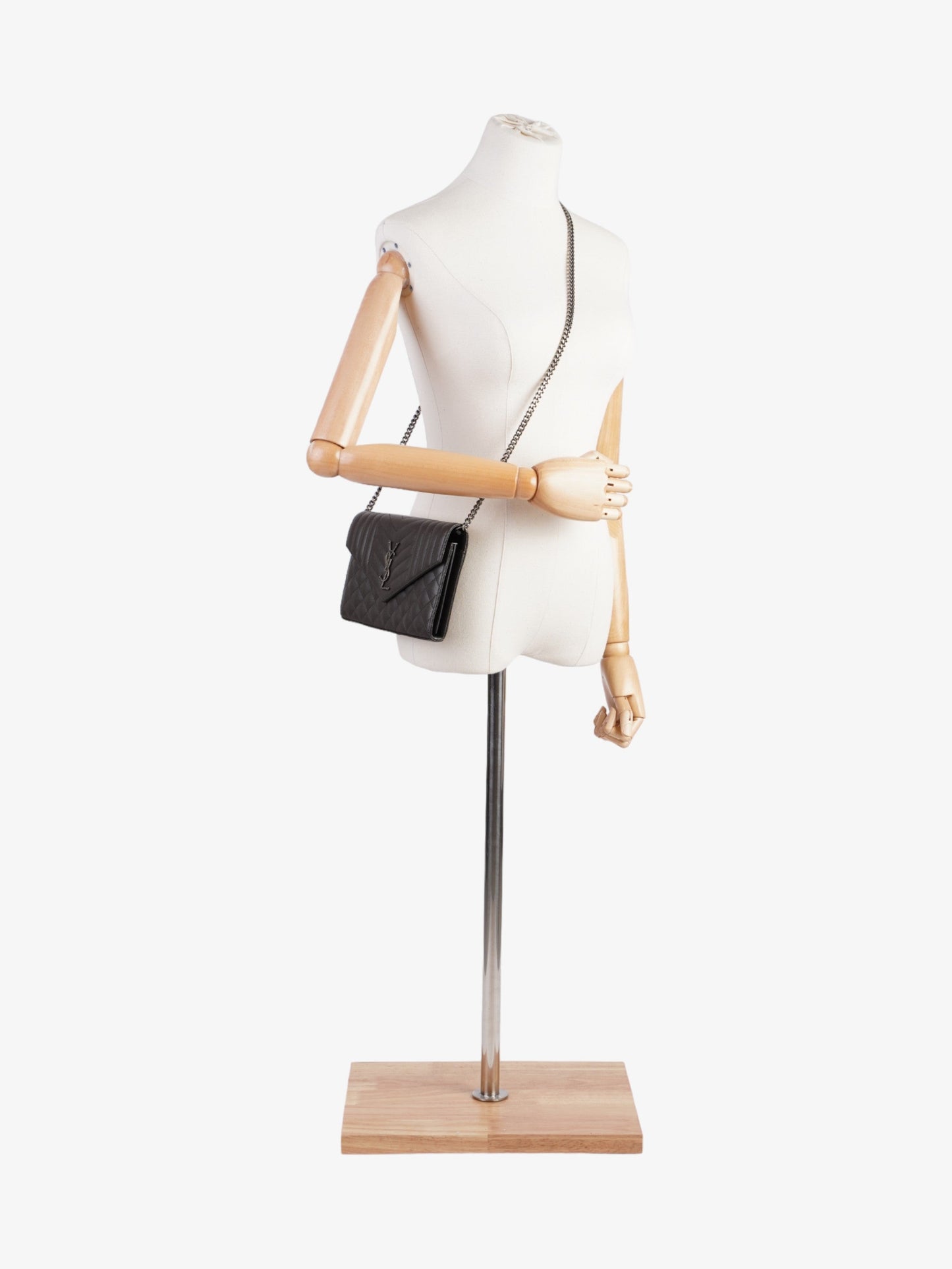 Saint Laurent Envelope Wallet On Chain Grey Leather