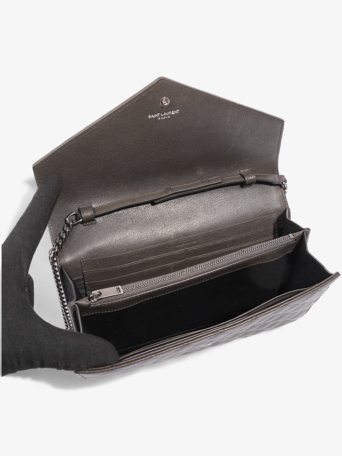 Saint Laurent Envelope Wallet On Chain Grey Leather