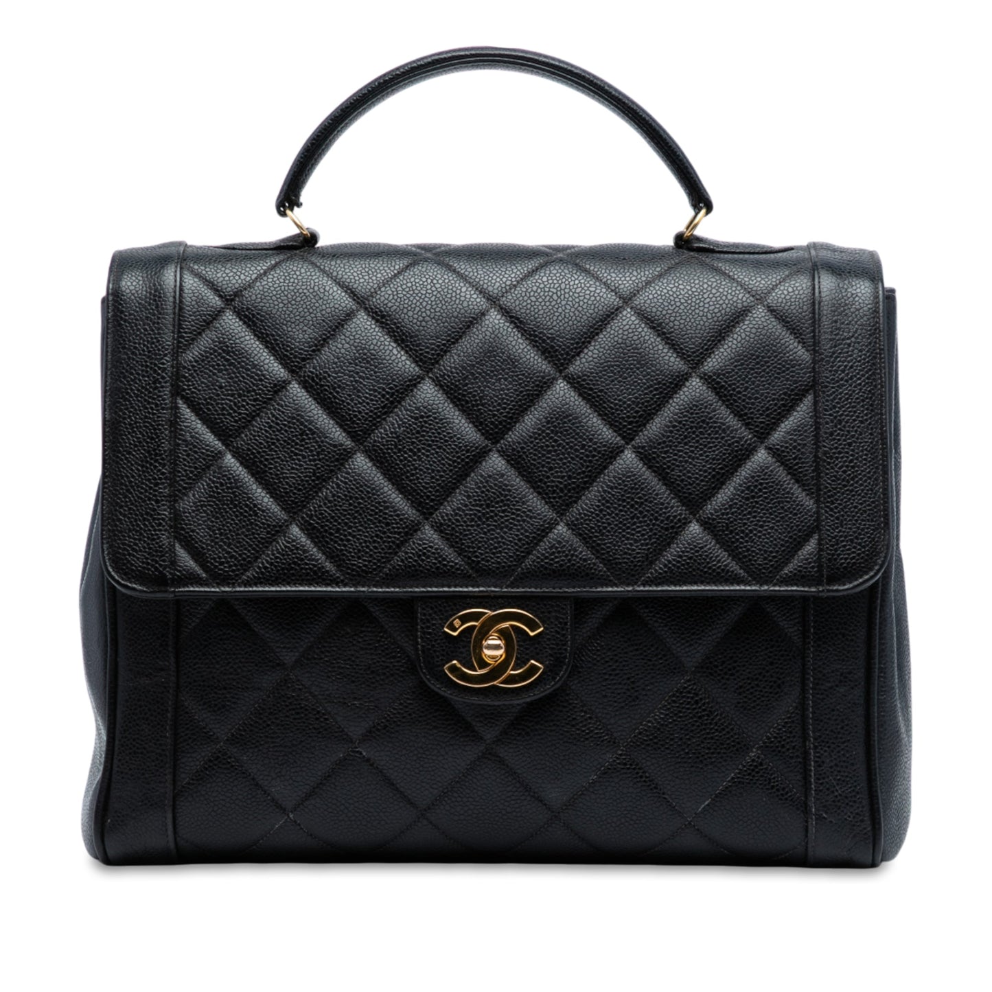 Black Chanel Jumbo CC Quilted Caviar Kelly Top Handle Bag
