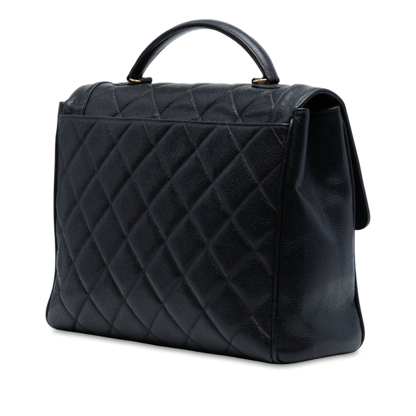 Black Chanel Jumbo CC Quilted Caviar Kelly Top Handle Bag