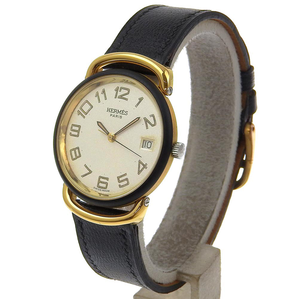 HERMES Watches Quartz Stainless Steel, Plated Gold, Leather gold Pullman White dial mens  d