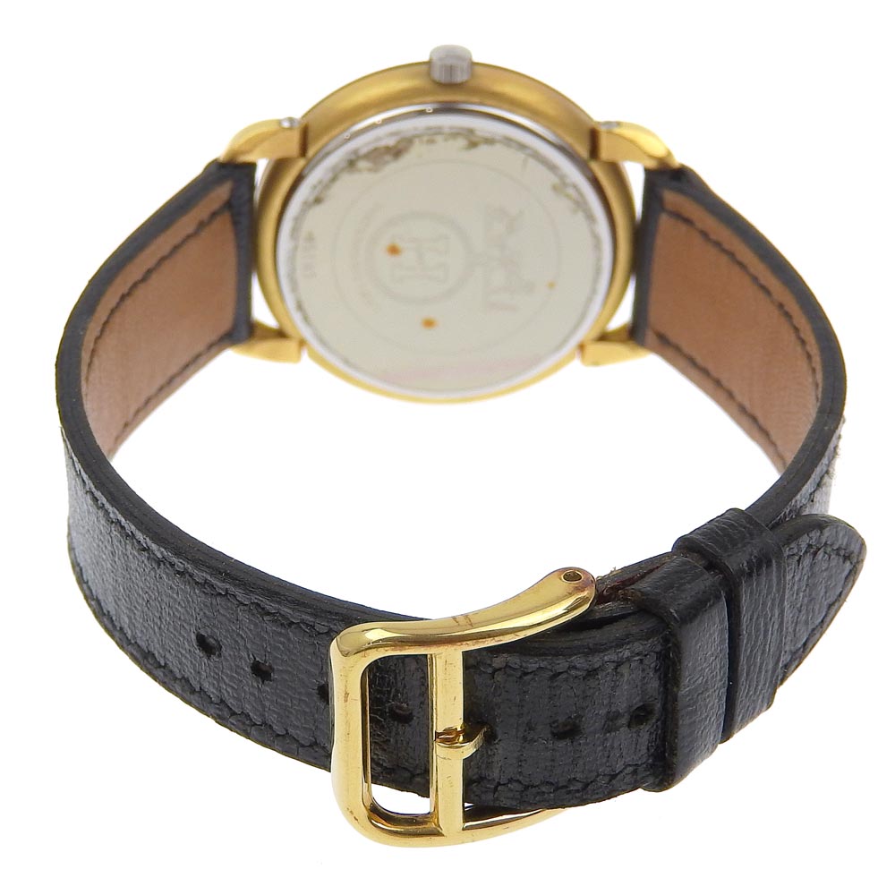 HERMES Watches Quartz Stainless Steel, Plated Gold, Leather gold Pullman White dial mens  d