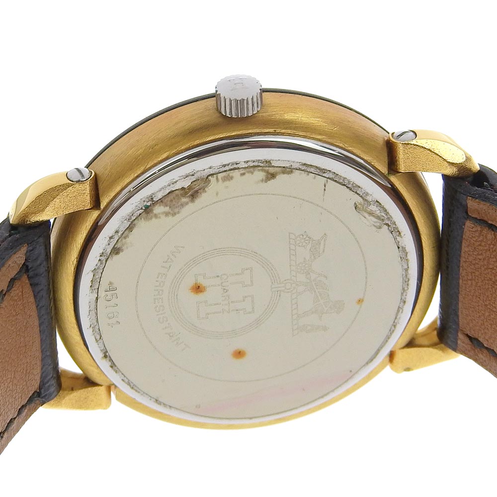HERMES Watches Quartz Stainless Steel, Plated Gold, Leather gold Pullman White dial mens  d