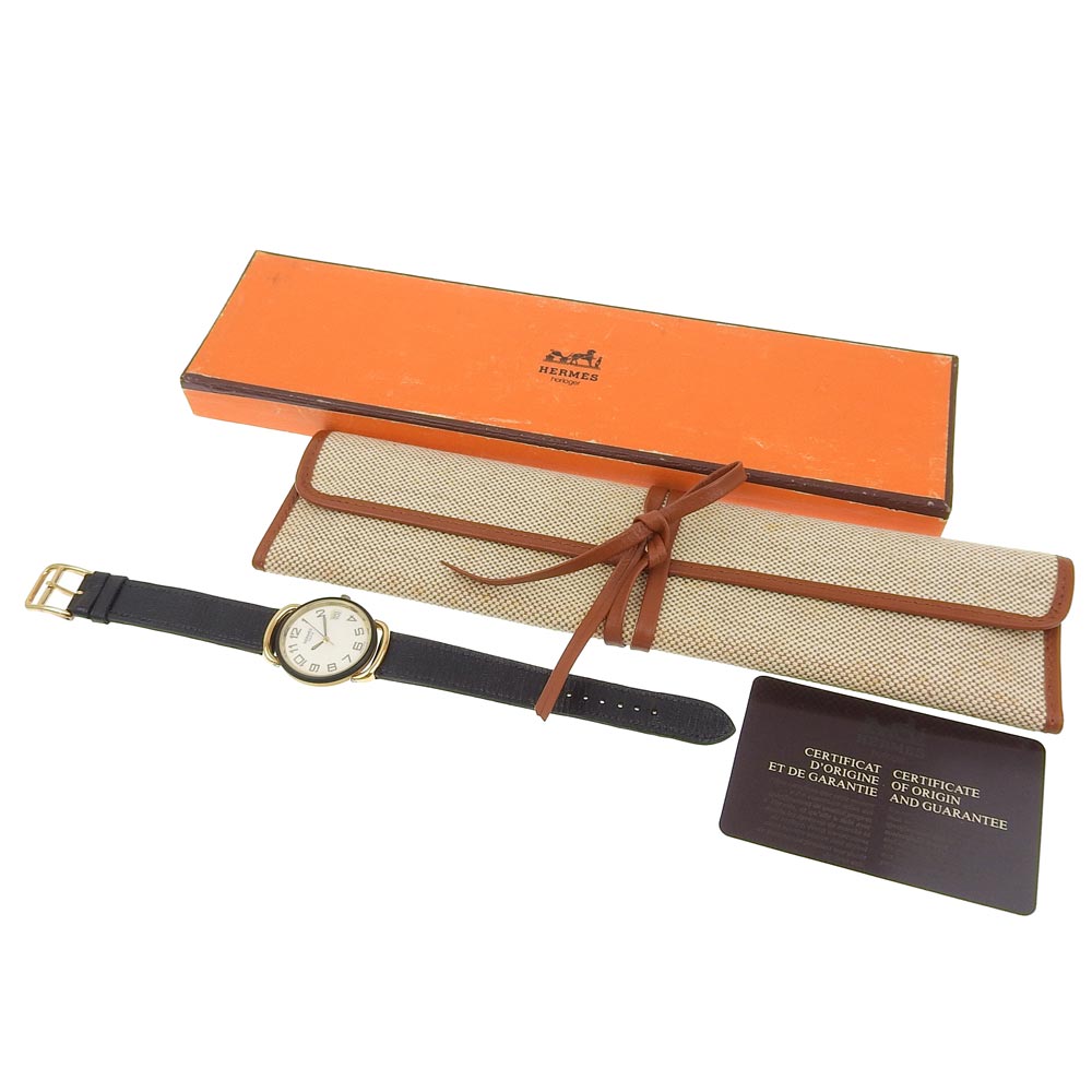 HERMES Watches Quartz Stainless Steel, Plated Gold, Leather gold Pullman White dial mens  d