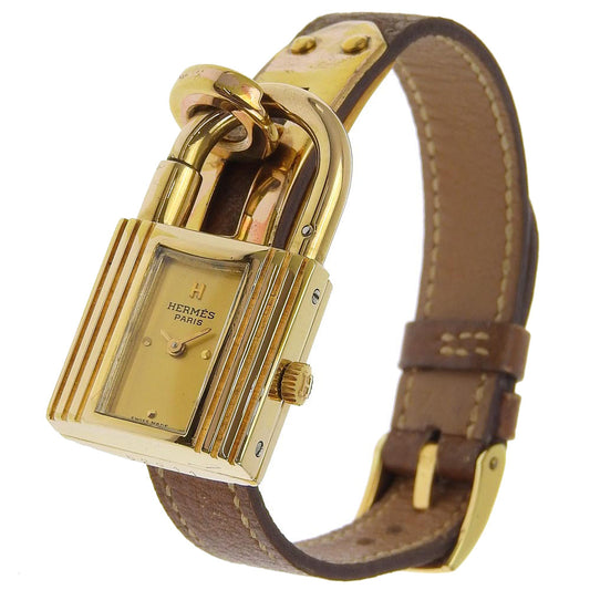 HERMES Watches Quartz Plated Gold , Leather gold vintage Kelly watch gold dial Women  d