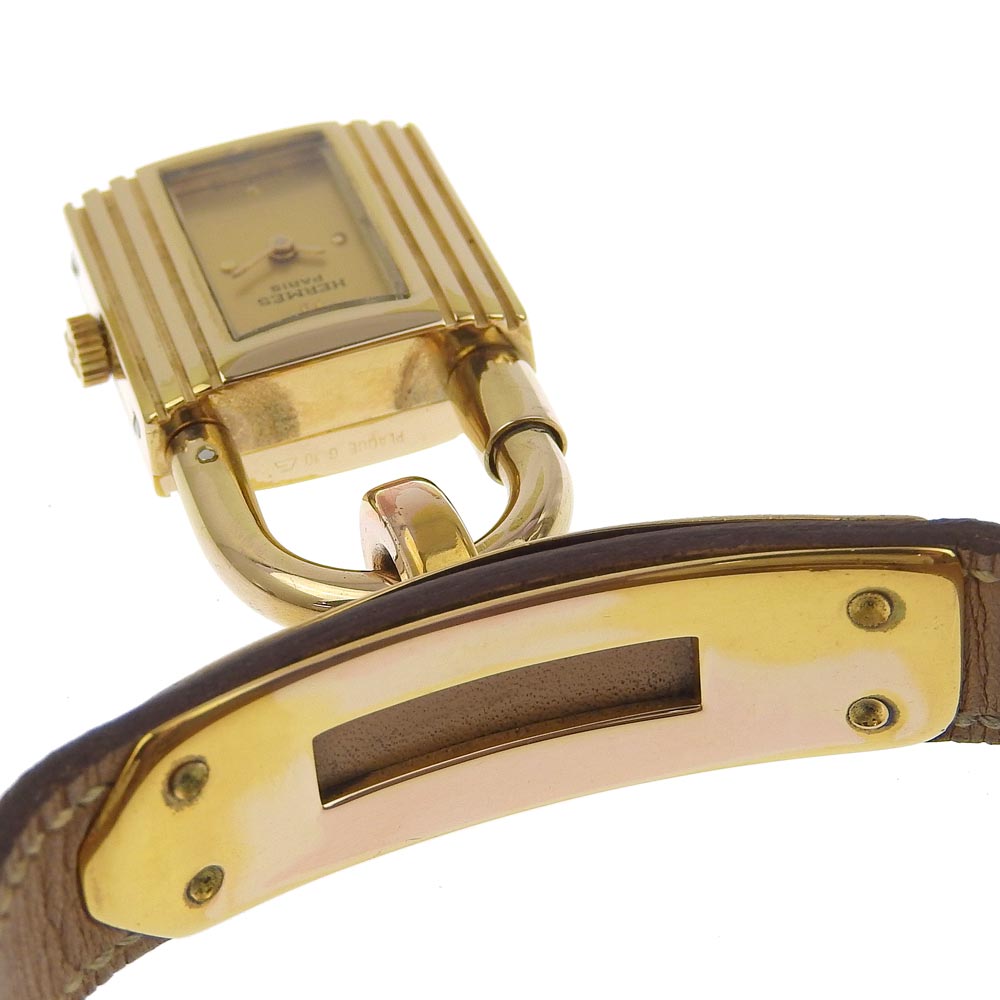 HERMES Watches Quartz Plated Gold , Leather gold vintage Kelly watch gold dial Women  d