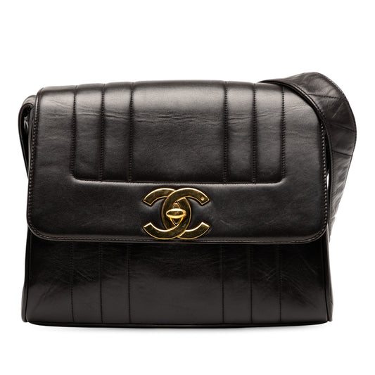 Black Chanel Vertical Quilt Lambskin Flap Crossbody Bag
