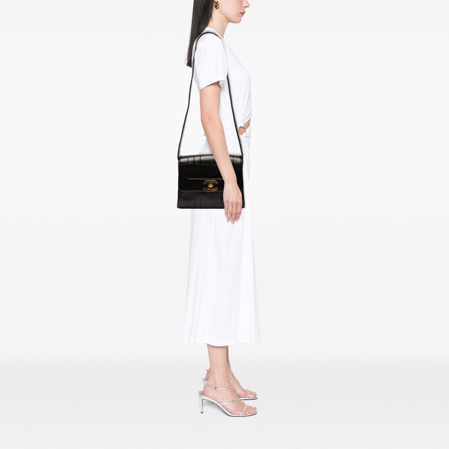 Black Chanel Vertical Quilt Lambskin Flap Crossbody Bag