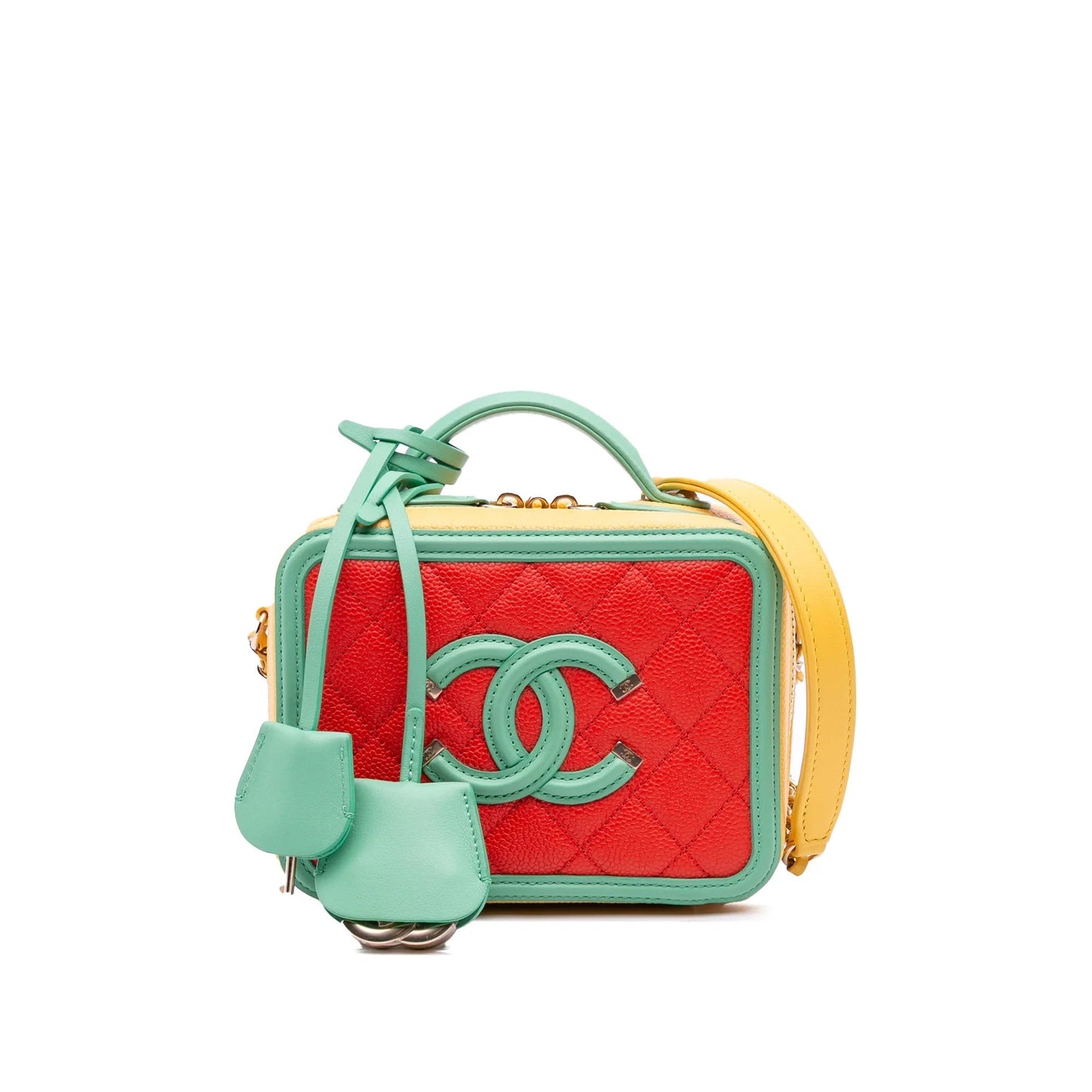 Orange Chanel Small Tricolor Caviar CC Filigree Vanity Case Satchel
