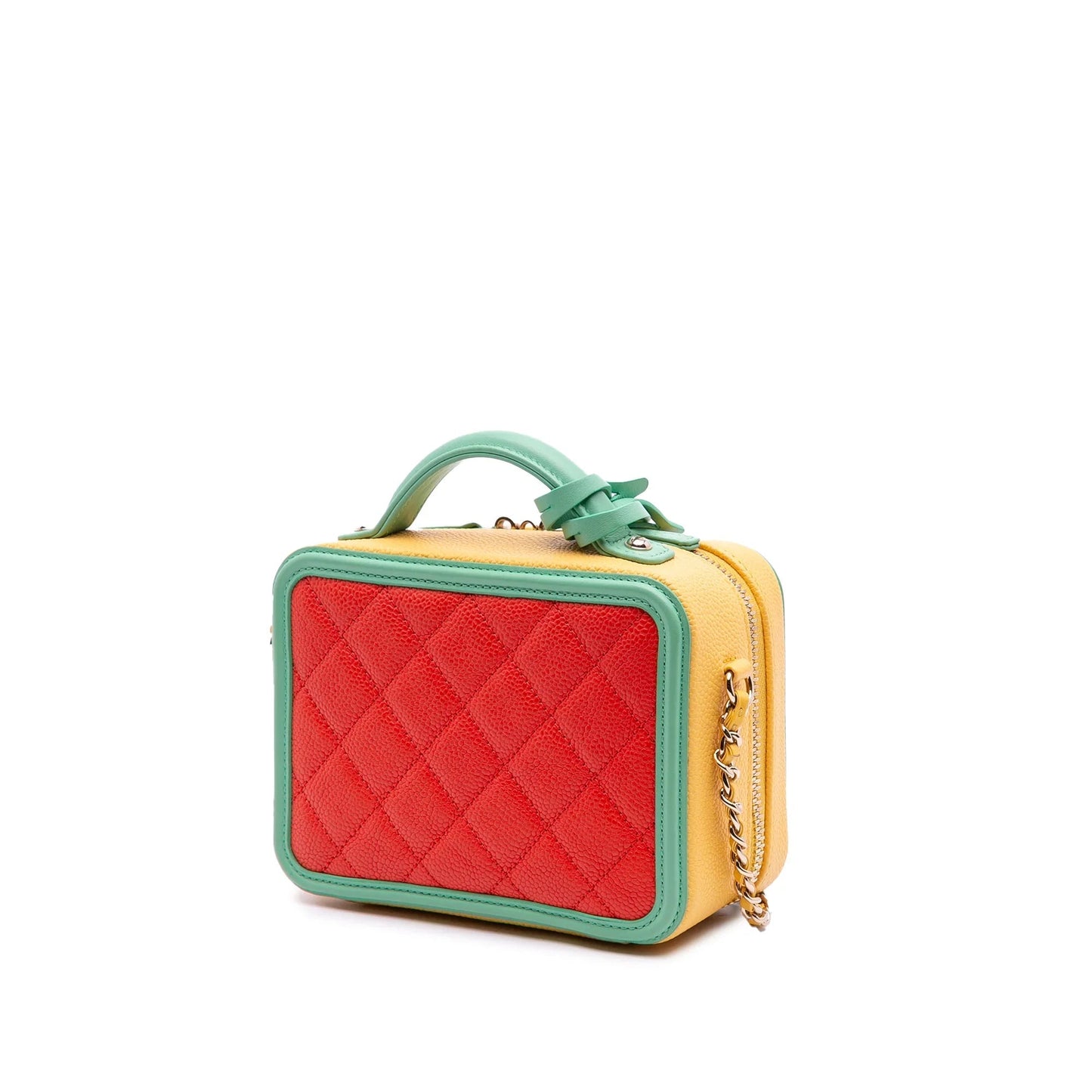 Orange Chanel Small Tricolor Caviar CC Filigree Vanity Case Satchel