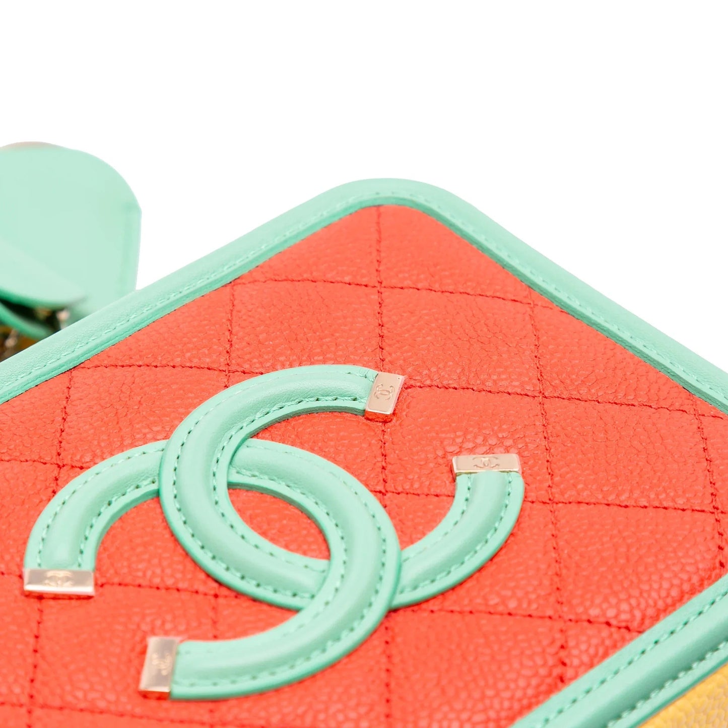 Orange Chanel Small Tricolor Caviar CC Filigree Vanity Case Satchel