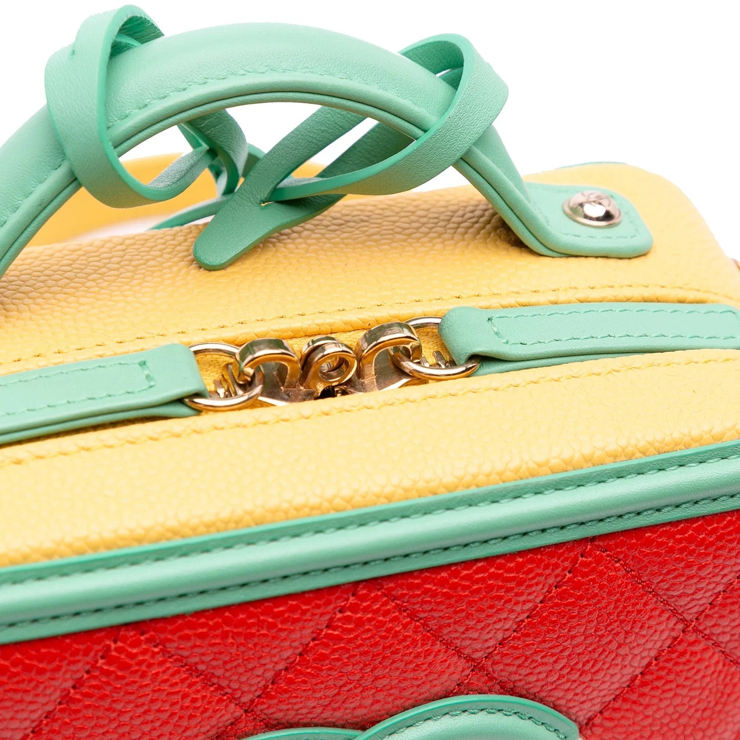 Orange Chanel Small Tricolor Caviar CC Filigree Vanity Case Satchel