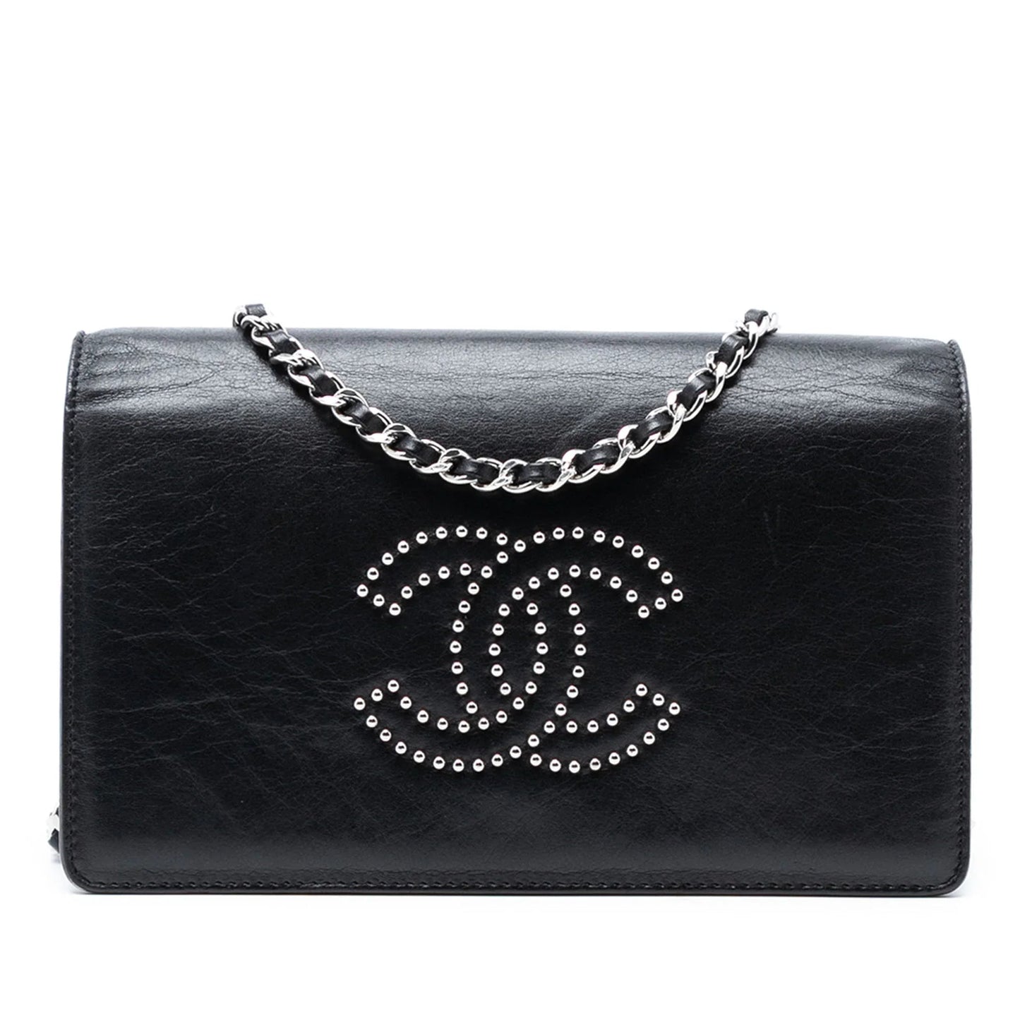 Black Chanel Studded Lambskin CC Wallet on Chain Crossbody Bag