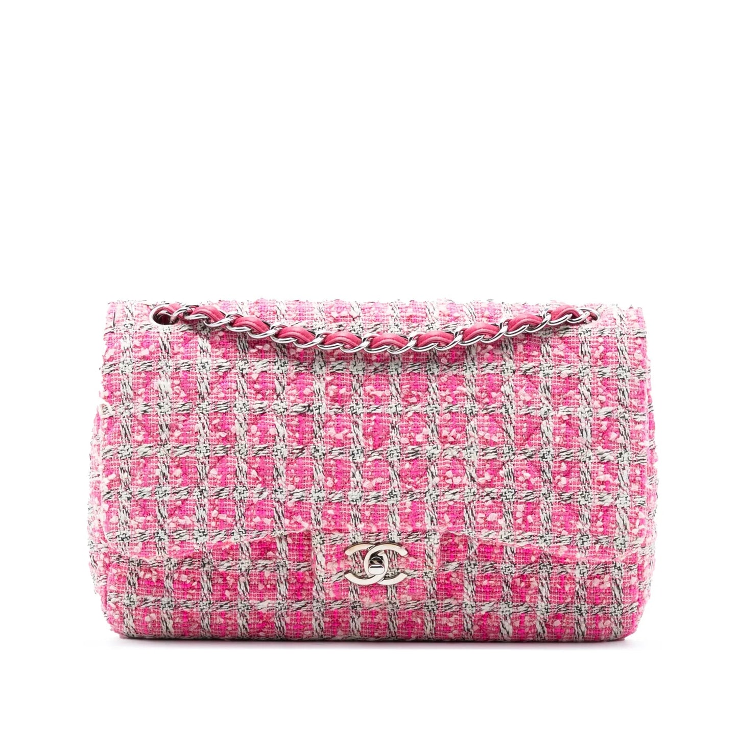 Pink Chanel Jumbo Classic Tweed Double Flap Shoulder Bag