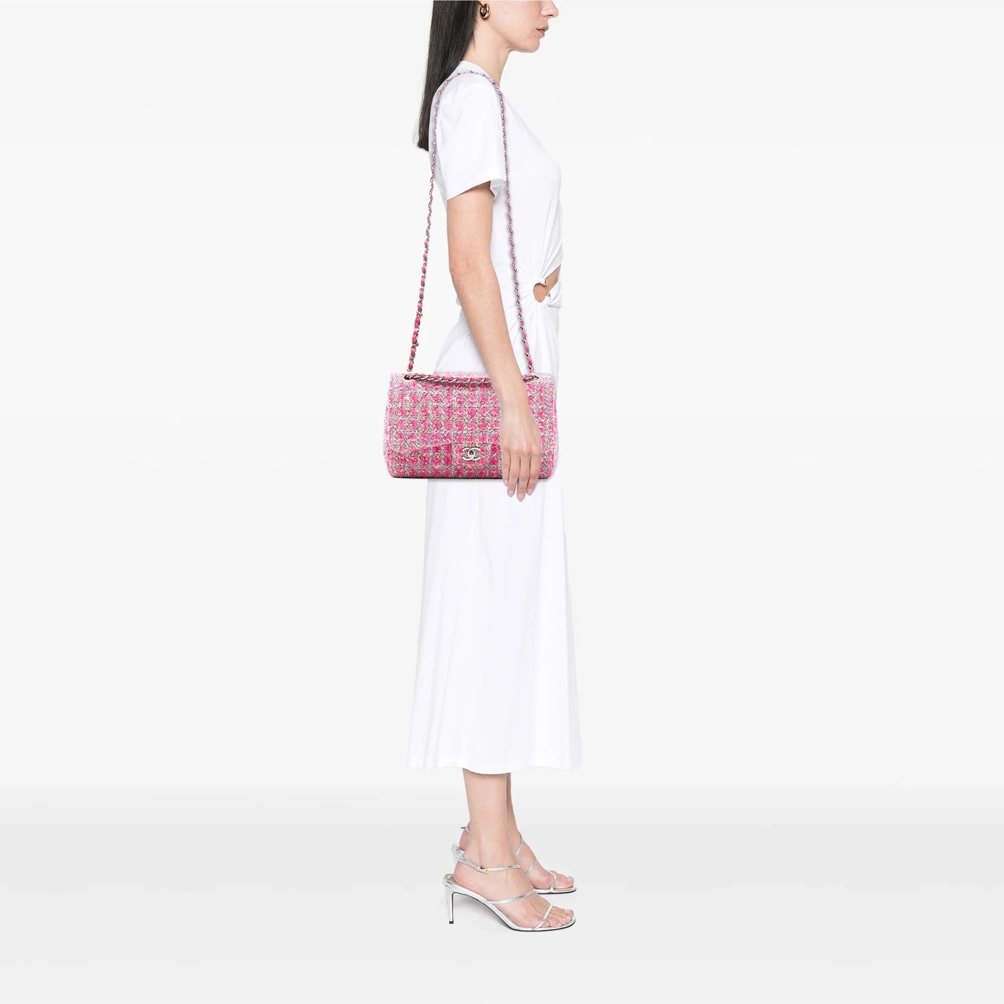 Pink Chanel Jumbo Classic Tweed Double Flap Shoulder Bag